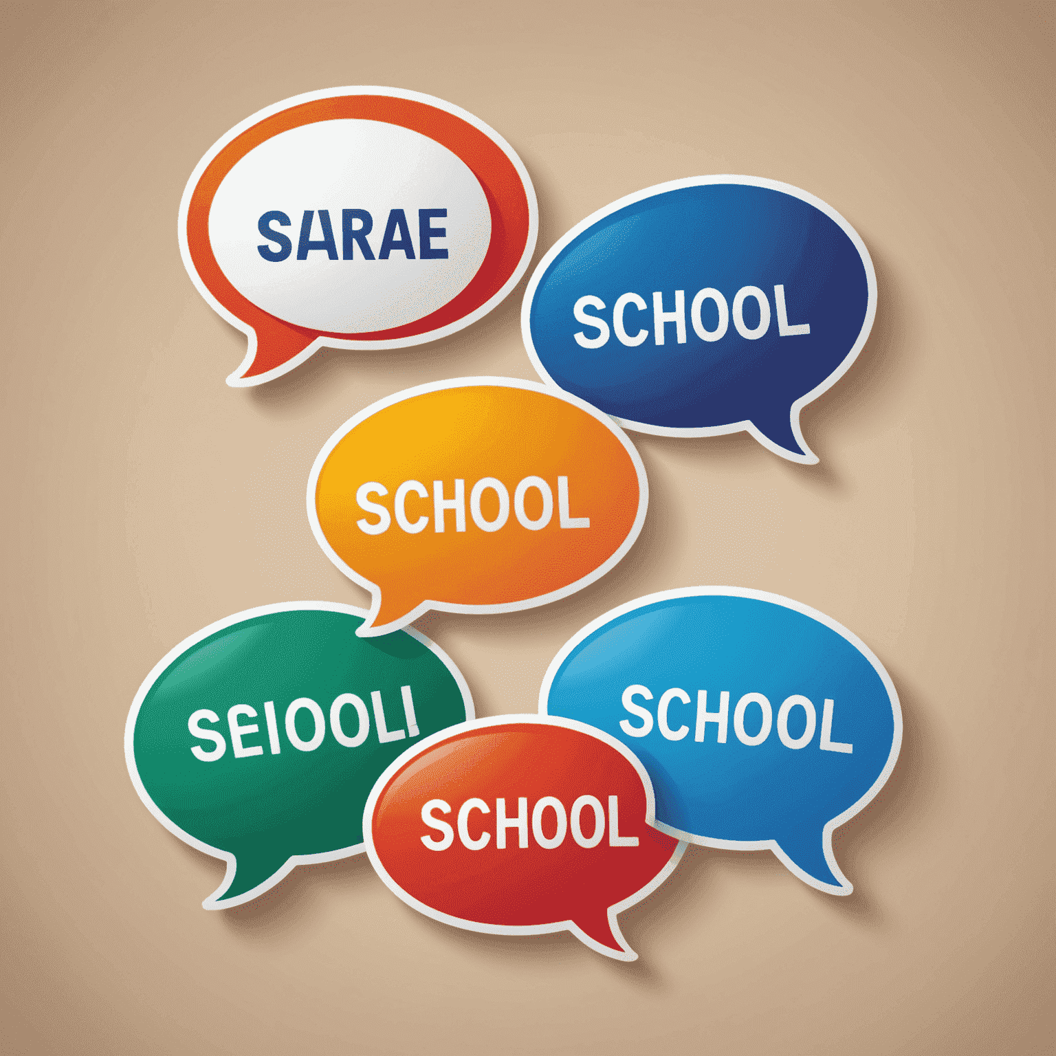 Language School logo featuring stylized speech bubbles in various colors representing different languages