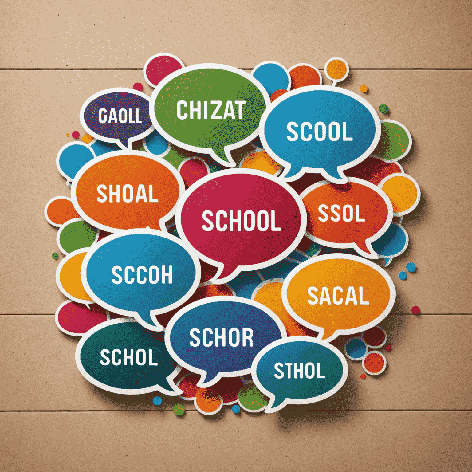 Language School logo featuring stylized speech bubbles in various colors representing different languages