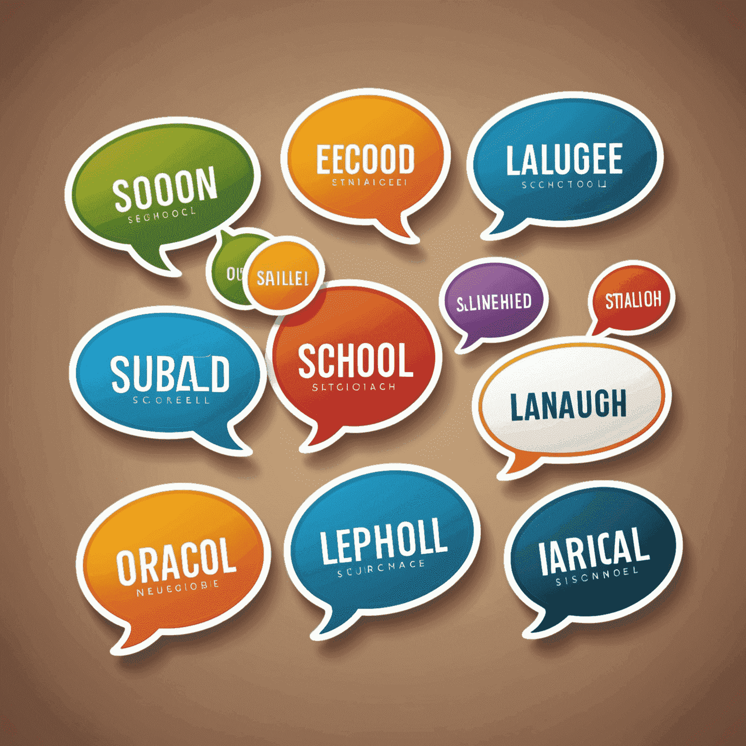 Language School logo featuring stylized speech bubbles in various colors representing different languages