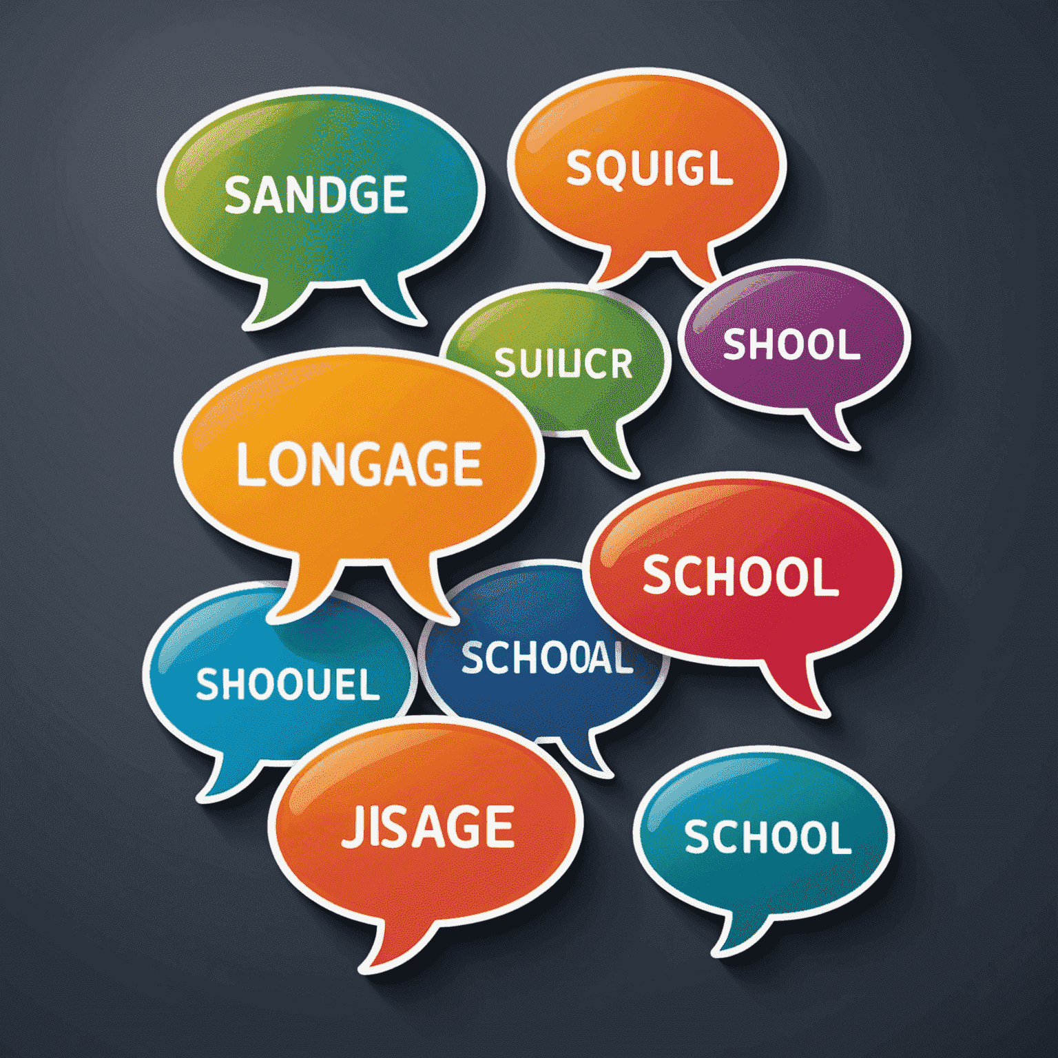 Language School logo featuring stylized speech bubbles in various colors representing different languages