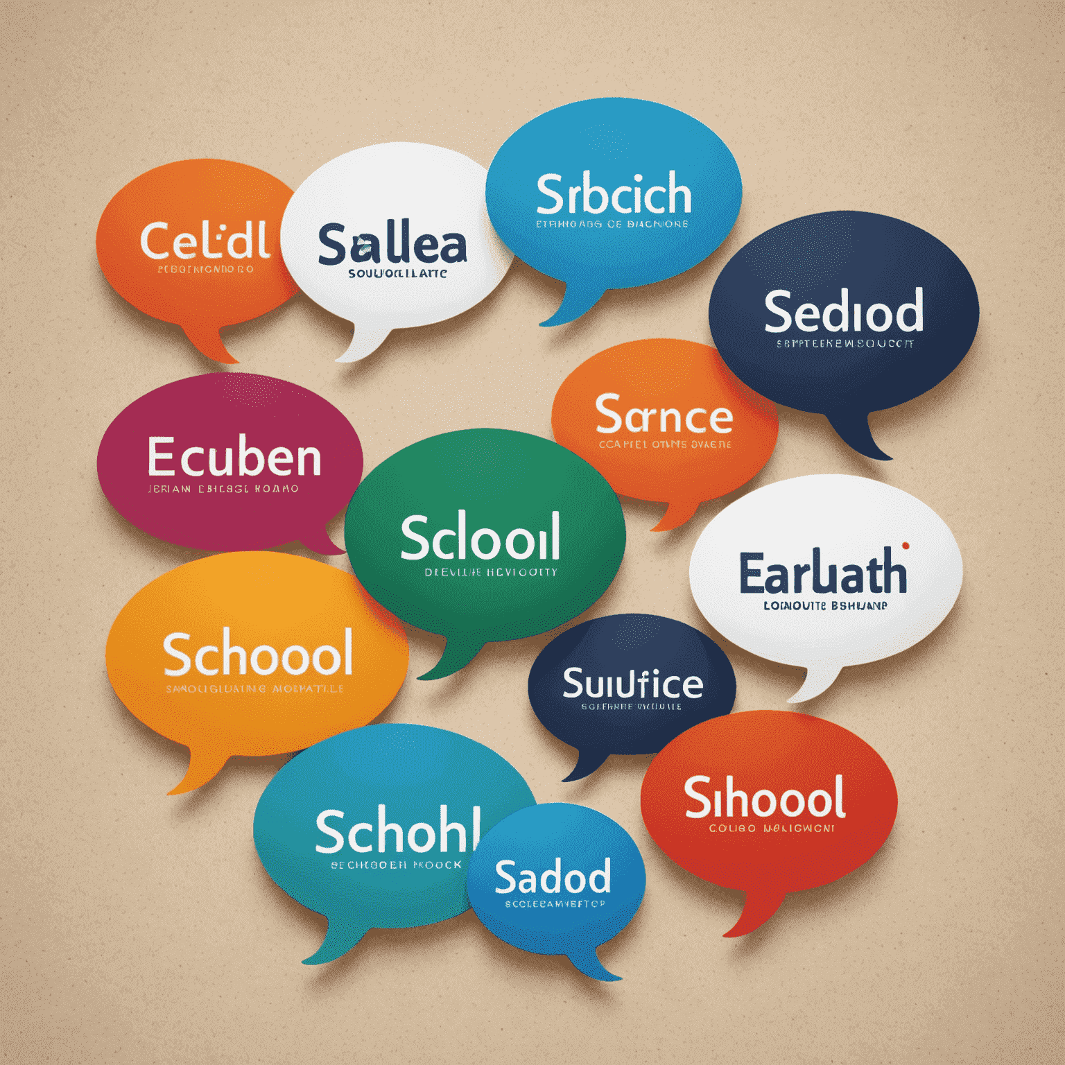 Language School logo featuring stylized speech bubbles in various colors representing different languages