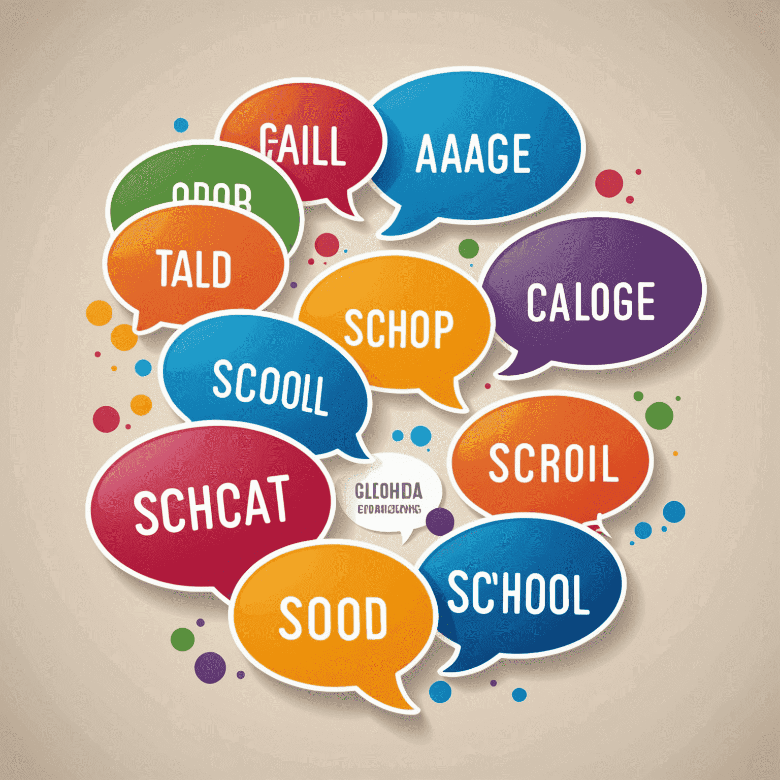 Language School logo featuring stylized speech bubbles in various colors representing different languages