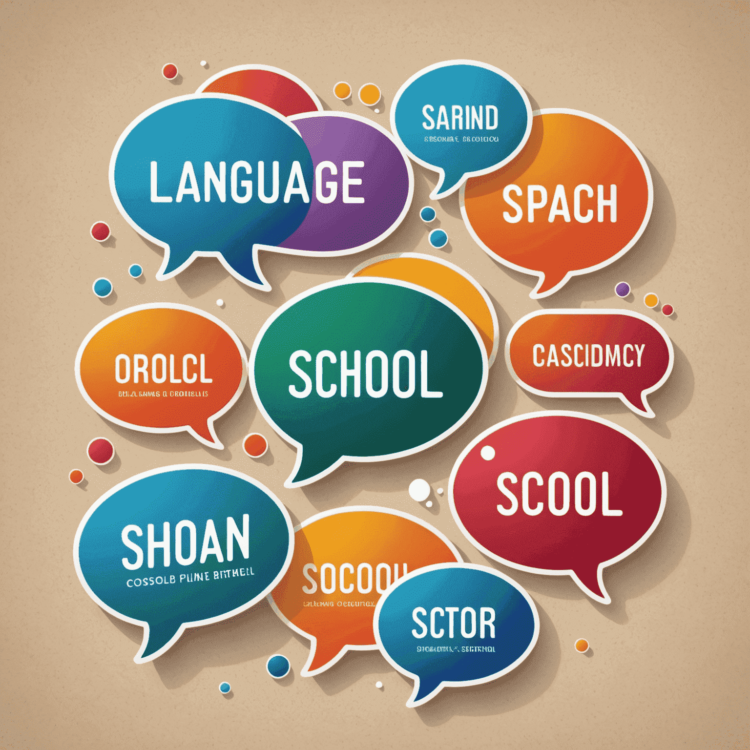 Language School logo featuring stylized speech bubbles in various colors representing different languages