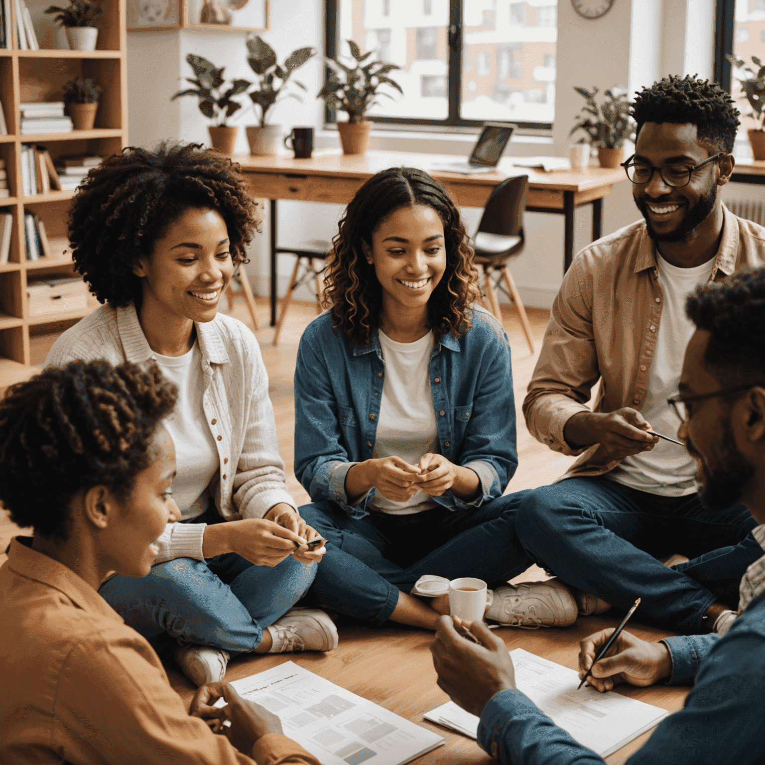 Diverse group of people engaged in various language learning activities, including virtual classes, conversation practice, and cultural immersion experiences