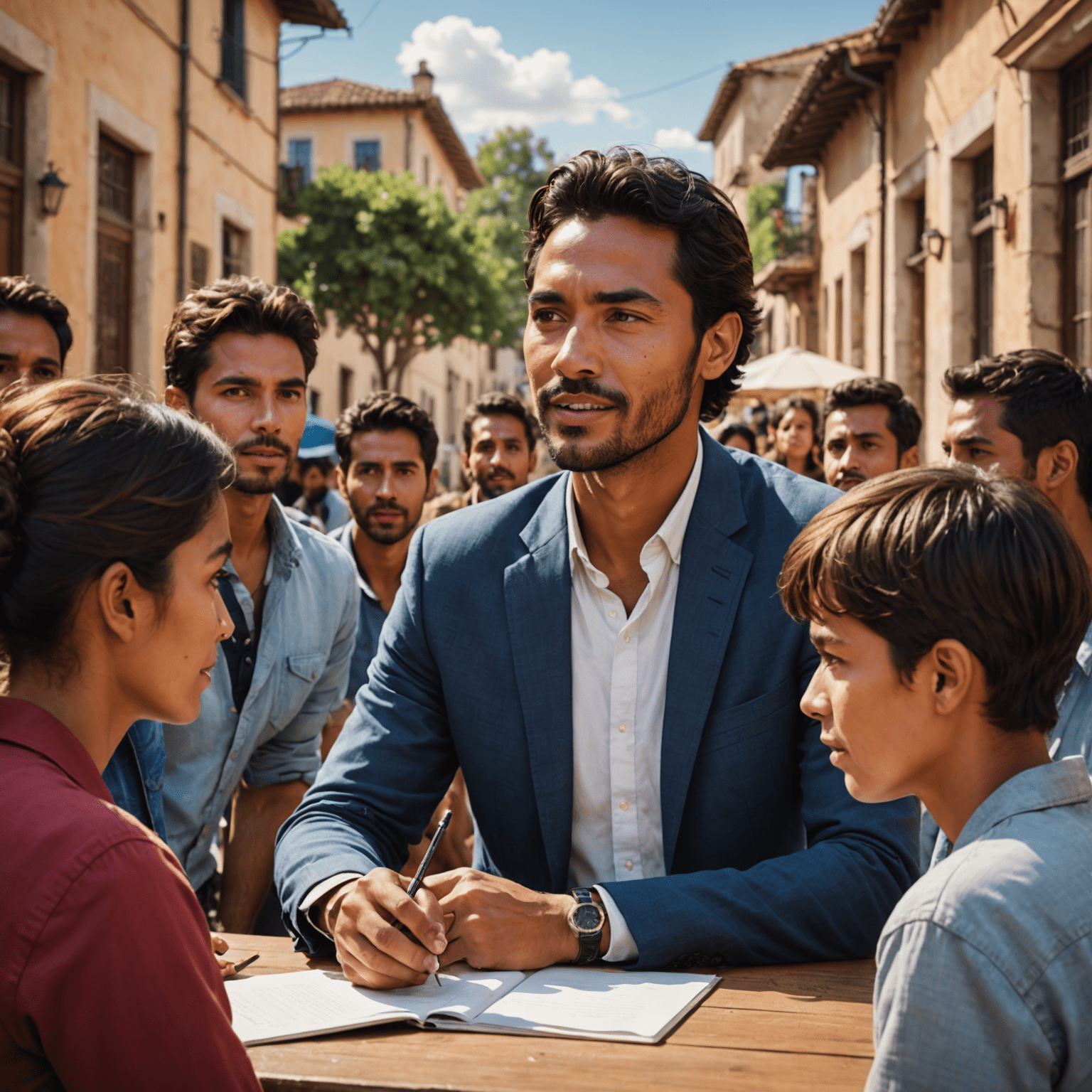Miguel confidently conversing in multiple languages with diverse group of people, showcasing his multilingual skills developed through our programs
