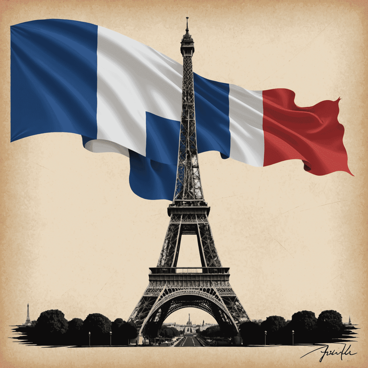 French flag with Eiffel Tower silhouette