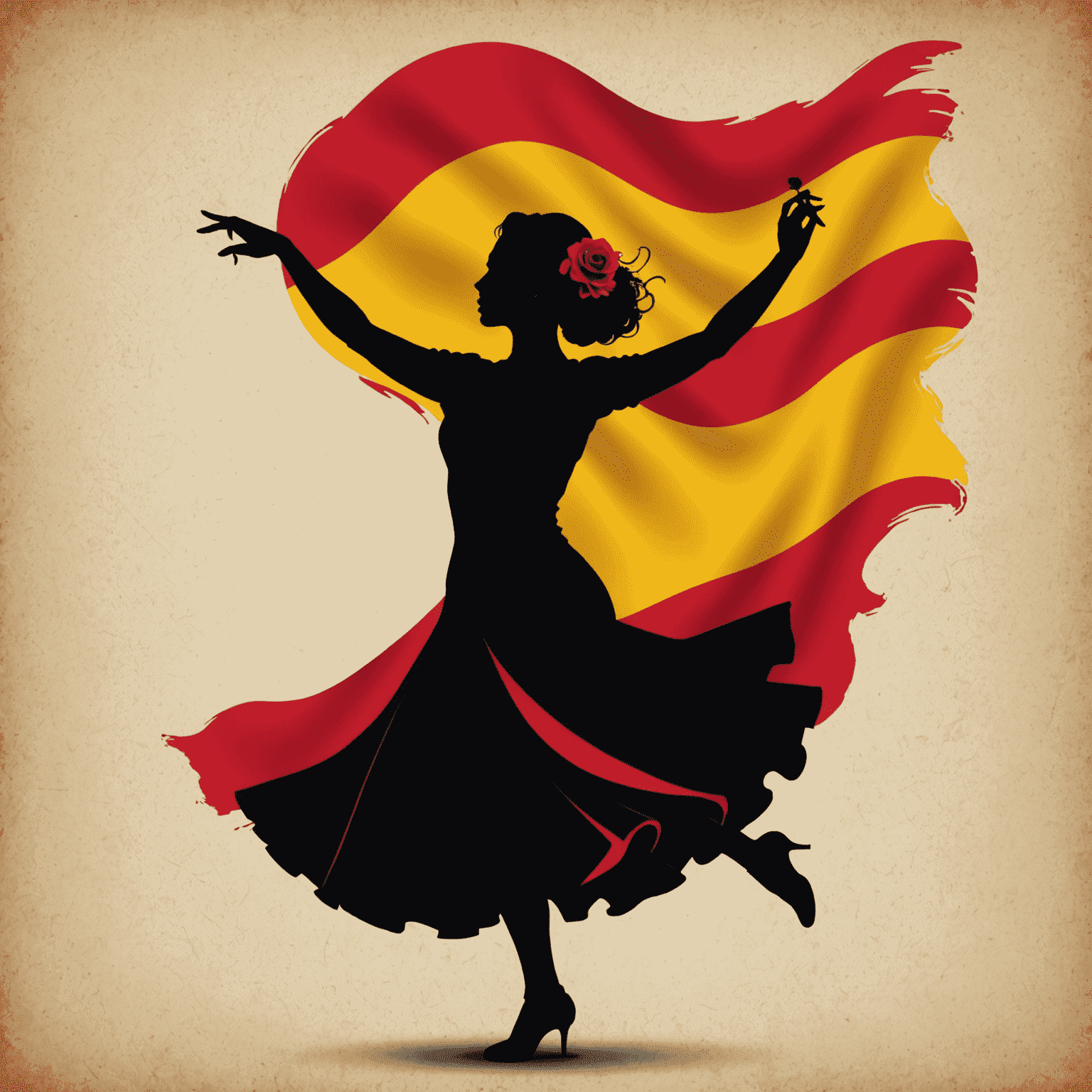 Spanish flag with flamenco dancer silhouette