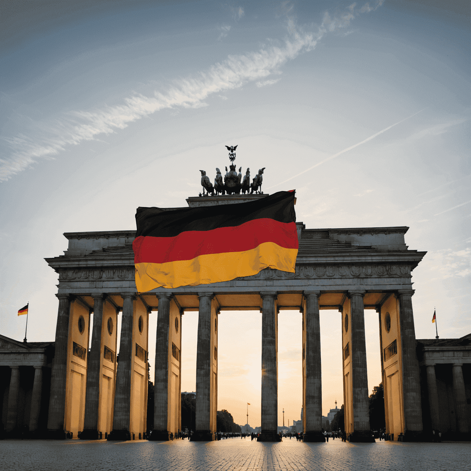 German flag with Brandenburg Gate silhouette